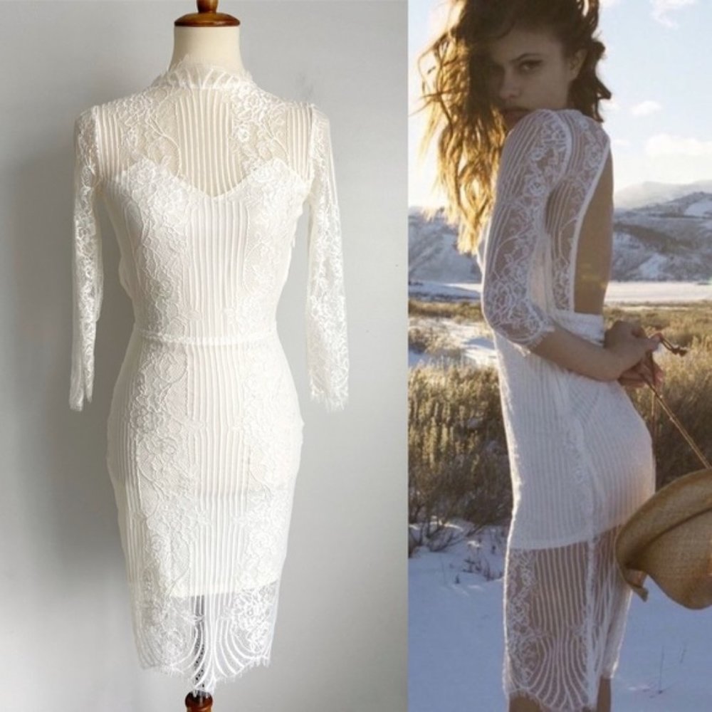 For Love & Lemons White Eyelash Lace Backless Dress